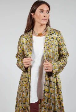 Printed Duster Coat in Senape/Fuxia