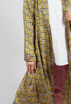 Printed Duster Coat in Senape/Fuxia