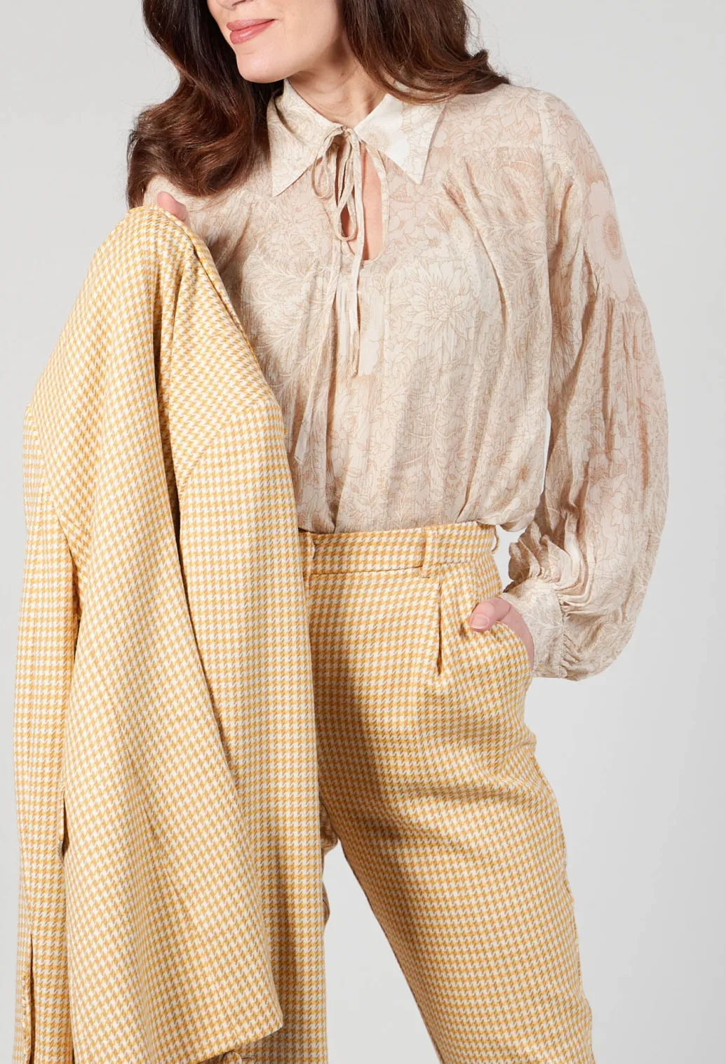 Printed Georgette Shirt in Beige
