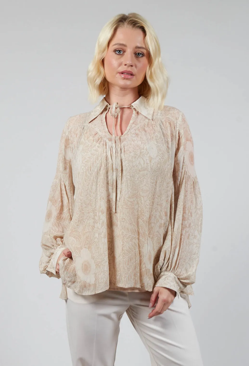 Printed Georgette Shirt in Beige