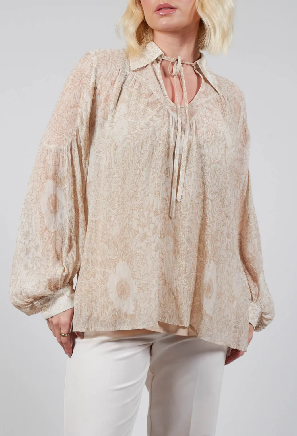 Printed Georgette Shirt in Beige