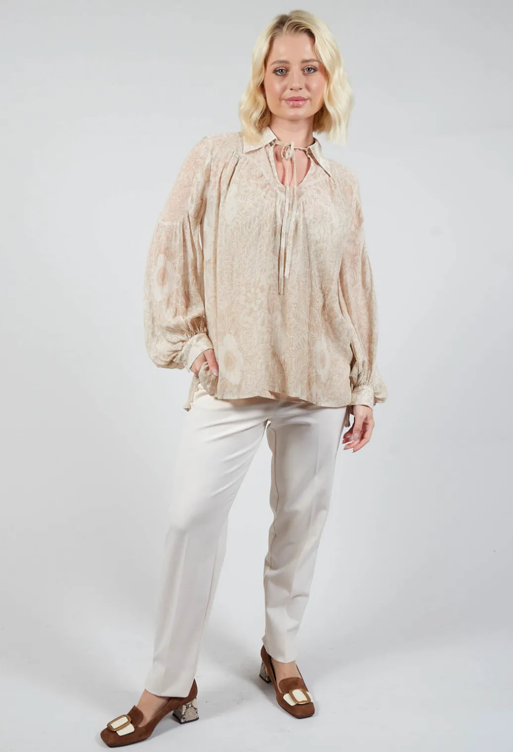 Printed Georgette Shirt in Beige