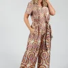 Printed Jumpsuit in Beige/Malva