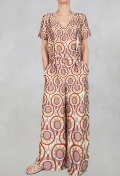 Printed Jumpsuit in Beige/Malva