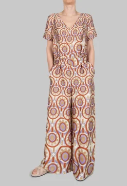 Printed Jumpsuit in Beige/Malva