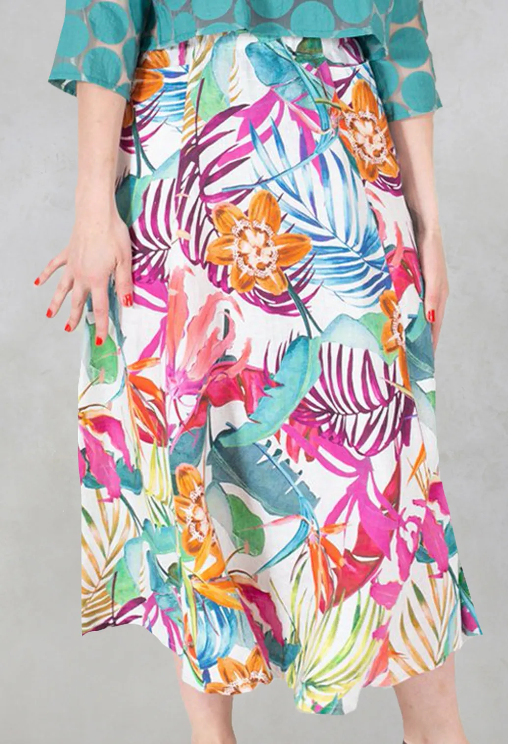 Printed Linen Maxi Skirt in Multi
