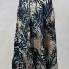 Printed Linen Maxi Skirt in Navy