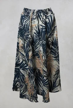 Printed Linen Maxi Skirt in Navy