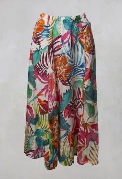 Printed Linen Maxi Skirt in Multi