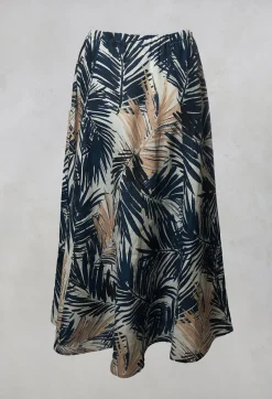 Printed Linen Maxi Skirt in Navy