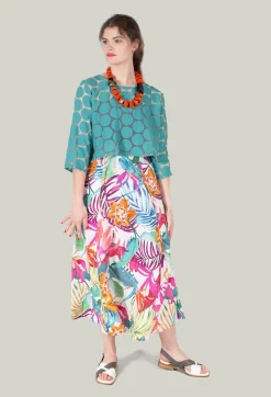 Printed Linen Maxi Skirt in Multi
