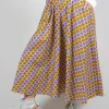 Printed Midi Skirt with Contrast Waistband in Lilla