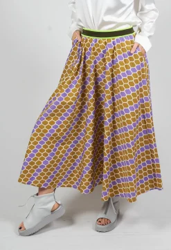 Printed Midi Skirt with Contrast Waistband in Lilla