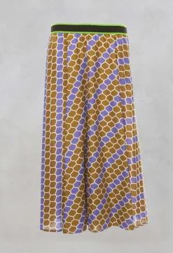Printed Midi Skirt with Contrast Waistband in Lilla
