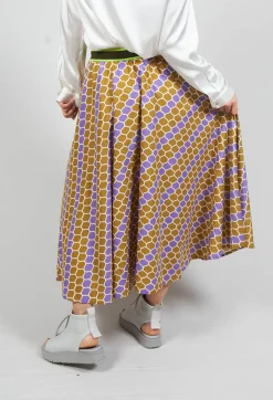 Printed Midi Skirt with Contrast Waistband in Lilla