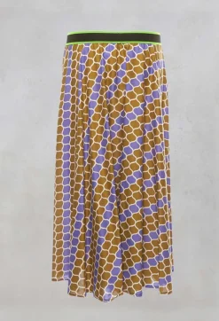 Printed Midi Skirt with Contrast Waistband in Lilla