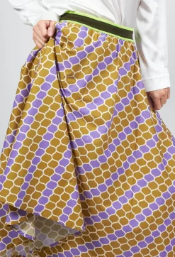 Printed Midi Skirt with Contrast Waistband in Lilla