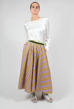 Printed Midi Skirt with Contrast Waistband in Lilla