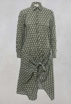 Printed Shirt Dress with Tie Front in Alga