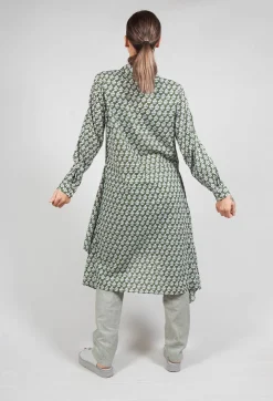 Printed Shirt Dress with Tie Front in Alga