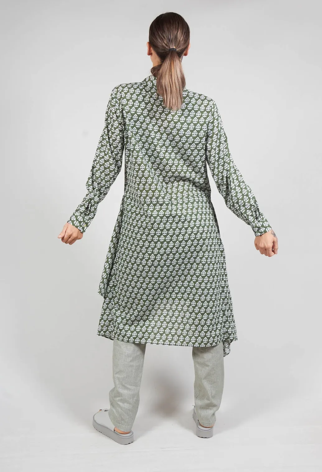 Printed Shirt Dress with Tie Front in Alga