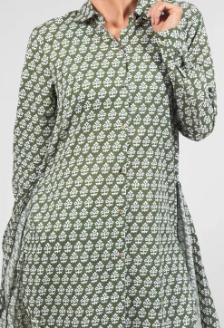 Printed Shirt Dress with Tie Front in Alga