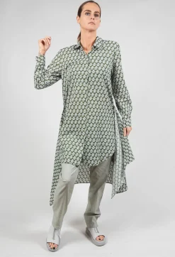 Printed Shirt Dress with Tie Front in Alga