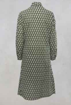 Printed Shirt Dress with Tie Front in Alga