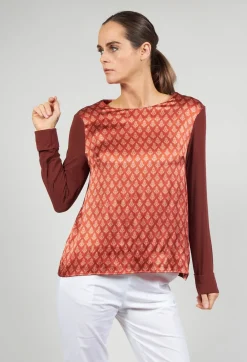 Printed Silk Contrasting Fabric Trapeze Shirt in Vulcano