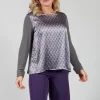 Printed Silk Contrasting Fabric Trapeze Shirt in Quartz