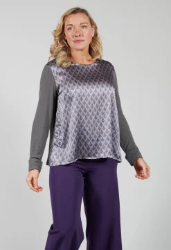 Printed Silk Contrasting Fabric Trapeze Shirt in Quartz