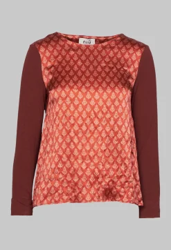 Printed Silk Contrasting Fabric Trapeze Shirt in Vulcano
