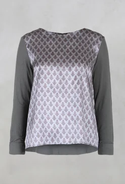 Printed Silk Contrasting Fabric Trapeze Shirt in Quartz