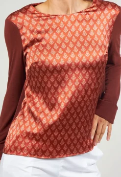 Printed Silk Contrasting Fabric Trapeze Shirt in Vulcano