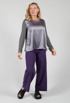 Printed Silk Contrasting Fabric Trapeze Shirt in Quartz