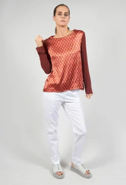 Printed Silk Contrasting Fabric Trapeze Shirt in Vulcano