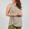 Printed Sleeveless Ruched Top in Naturale/Verde