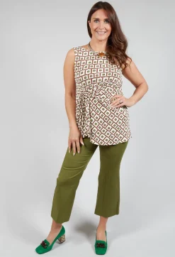 Printed Sleeveless Ruched Top in Naturale/Verde