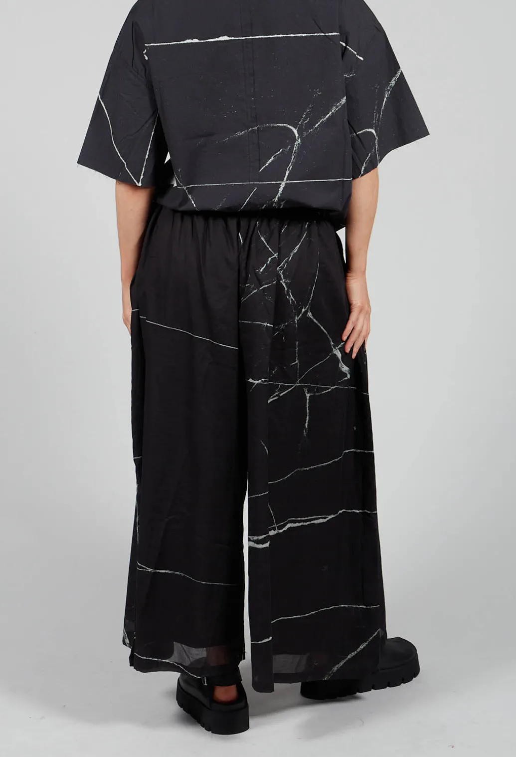 Printed Tanto Trousers in Off Black Banner
