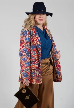 Printed Velvet Blazer in Carpet Print