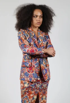 Printed Velvet Blazer in Carpet Print