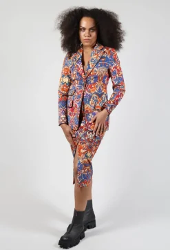 Printed Velvet Blazer in Carpet Print