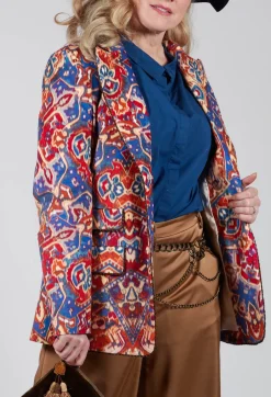 Printed Velvet Blazer in Carpet Print