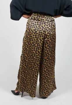 Printed Wide Leg Trousers in Black