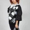 Printwork Bracelet Sleeve T-shirt in Original Black