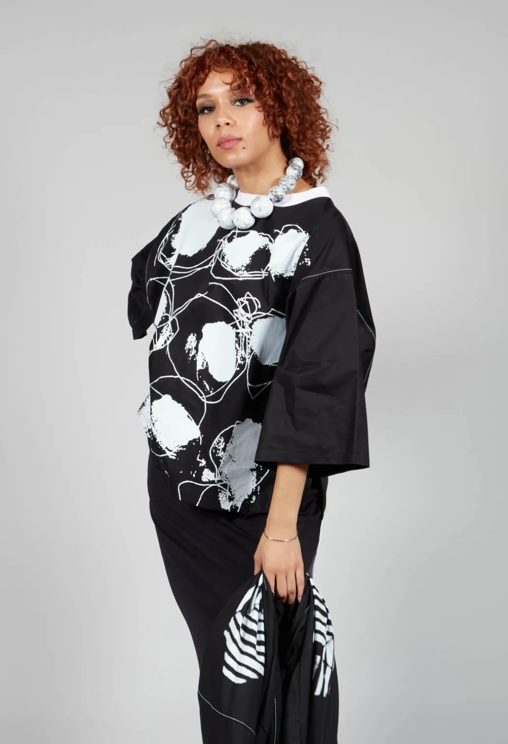 Printwork Bracelet Sleeve T-shirt in Original Black