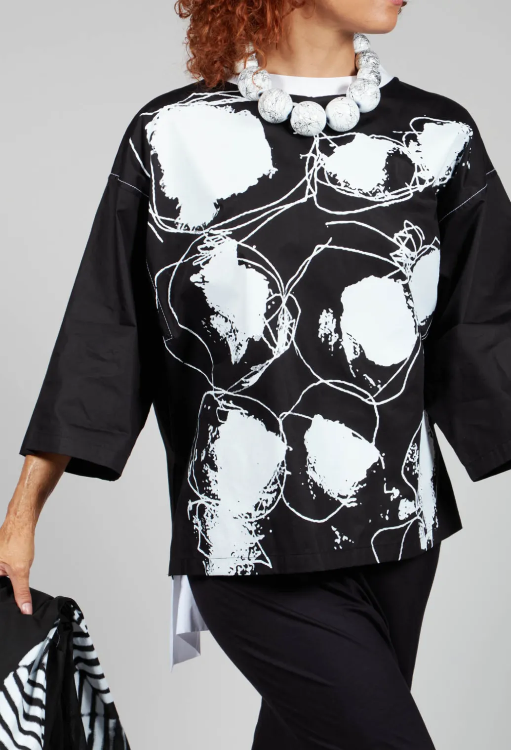 Printwork Bracelet Sleeve T-shirt in Original Black
