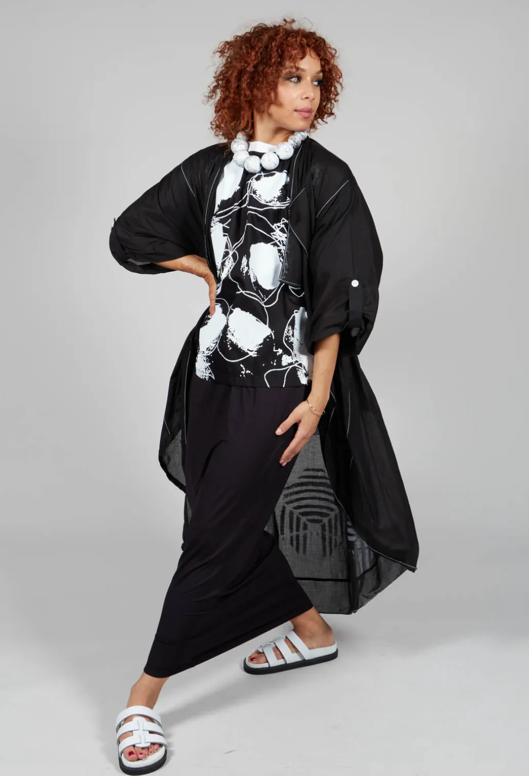 Printwork Bracelet Sleeve T-shirt in Original Black