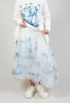 Printwork Tulle Skirt in Blue