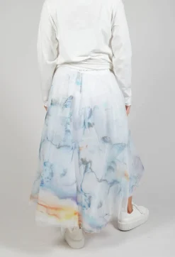 Printwork Tulle Skirt in Blue